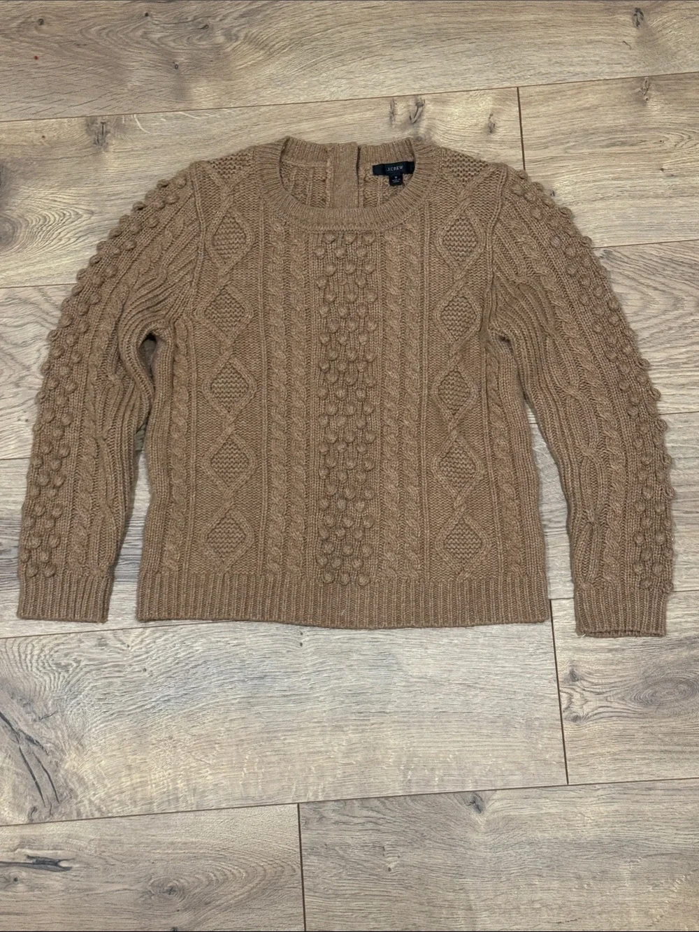 J. Crew Camel Brown Cable-Knit Crewneck Sweater